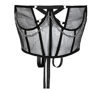 Damen-Korsett im Gothic-Punk-Netzstoff, bauchfreies Top, Harajuku, Metallketten, durchsichtiger Bustier-Taillengürtel, überkreuzte Schnürung, Unterbrust-Körperformer, Cincher, Metallkette,