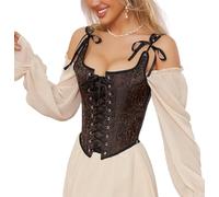 Damen-Korsett im Vintage-Stil, Blumenmuster, Schnürung, Bustier, Shapewear mit Überbrust, coffee, M