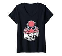 Damen Kraken Octopus Ink Theme for Men and Women T-Shirt mit V-Ausschnitt