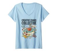 Damen Kreatives Chaos, Kollektiv, Künstler, Kunsthandwerk, Humor, Kunst in gemischten Medien T-Shirt mit V-Ausschnitt