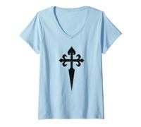 Damen Kreuz von St. James Orden von Santago Saint James Kreuz T-Shirt mit V-Ausschnitt