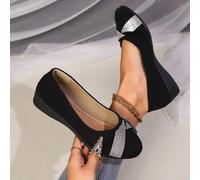 Damen Kristall Dekor Flache Ferse Dicke Sohle Loafer, Elegante Runde Spitze Formale Keilabsatz Pumps, Modische Keilabsatz Sandalen