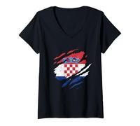 Damen Kroatische Fahne Hrvatska Kroatisch Hrvati Flagge Kroatien T-Shirt mit V-Ausschnitt