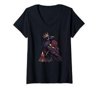 Damen Krönter Rabe Dark Romance Gothic Burgunderrot Rose und Kerze T-Shirt mit V-Ausschnitt