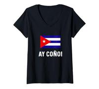 Damen Kubanische Flagge Karte Souvenir Slang ay Coño Cubano Kuba T-Shirt mit V-Ausschnitt