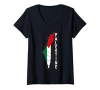 Damen Kufiya Palästina Keffiyeh Flagge, Palästinensisches Kartenmuster T-Shirt mit V-Ausschnitt