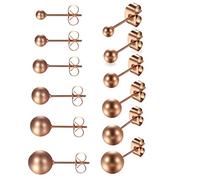 Damen Kugel Perle Ohrringe Ohrstecker - 6 Paare 3-8MM Edelstahl Elegant Fake Plug Fakeplugs Kugel Perle Stecker Rose Gold