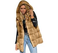 Damen Kunstfell Weste Mode Einfarbig Steppweste mit Kapuze Große Größen Ärmellose Pelzweste Winter Kunstpelze Jacke Dicke Warme Pelzmantel Locker Fellweste Faux Pelz Winterjacke Pelzjacke Mantel