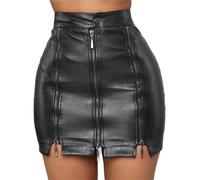 Damen Kunstleder Bodycon Bleistift Röcke Sexy Kurzer Lederrock Plus Size S-5XL (Black 1,5XL)