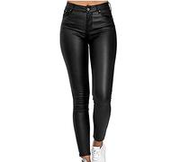 Damen Kunstleder High Waist Leggings Skinny PU Leder Hose Leder Optik Strumpfhosen Damen Sporthosen lederhose (Color : Black, Size : XXL)