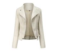 Damen Kunstlederjacke, Hiser Kurze Jacke Casual PU Lederjacke Bikerjacke mit Reißverschluss und Tasche für Herbst Winter