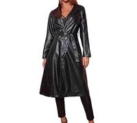 Damen Kunstledermantel Reverskragen Steampunksill PU Mantel Trenchcoat aÜs Kunstleder Damen Ledermantel Übergangsjacke Einfarbige Windjacke aÜs Kunstleder Winterjacke Langarm LederCardigan (Black, M)