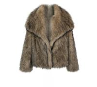 Damen Kunstpelzmantel Flauschige Kunstpelzjacke Langärmlig mit Reverskragen Flauschige Winterjacke Zotteliger Parka Kurzer Mantel Offene Vorderseite Oberbekleidung Kuschelige Warme Strickjacke Kame