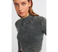 Damen kurz geschnittener gerippter Halsturtleneck-Pullover