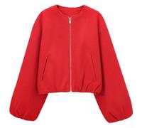 Damen Kurz Jacke mit Reißverschluss - Weiche Stretch Blousonjacke für Frühling & Saison - Allmatch für freizeit Übergangsjacke(Red M)