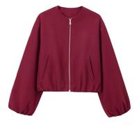 Damen Kurz Jacke mit Reißverschluss - Weiche Stretch Blousonjacke für Frühling & Saison - Allmatch für freizeit Übergangsjacke(Wine Red L)