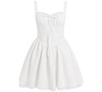 Damen Kurz Korsett Sommerkleid Boho Minikleid Ärmellos Rückenfrei Low Cut Spitzenkleid Sommer, Weiss/opulenter Garten, Klein