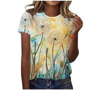 Damen Kurzärmeliges T-Shirt, Oberteile Damen Sommer Sexy, Tshirts Kurzen Ärmeln Rundhal Sommershirt Klassischer Bedrucken Tee Tops Baggy Lässig Bluse Luftige Bequeme Longbluse Vielseitige Beach