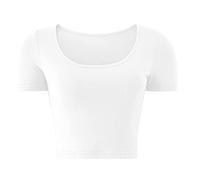 Damen Kurzarm Crop Top Basic T-Shirt Damen Rundhals Baumwolle Sommer Cropped T-Shirt Festes kurzes T-Shirt Teenager Mädchen Lässiges T-Shirt Damen Kurzarm Crop Top Mode T-Shirt Rundhals