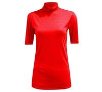 Damen Kurzarm Rollkragenpullover Damen Rollkragen Kurzarm Stretch Bodycon Casual Top, Rot/Ausflug, einfarbig (Getaway Solids), 46-48