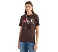 Kurzarmshirt CECIL, Damen, Gr. XL (44), macchiato braun, Jersey, Obermaterial: 48% Baumwolle, 48% Modal, 4% Elasthan, bedruckt, normal hüftbedeckend, Rundhals, Shirts, mit Letter-Print (29045738-XL) m