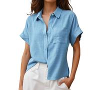 Damen Kurzarmbluse Aus Baumwollmix Mit Tasche Und Umfallkragen Leichte Sommerbluse Für Damen Im Lässigen Schnitt Shirt Kurzarm Bequem