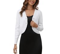 Damen Kurze Strickjacke Elegant Bolero Jäckchen mit Knöpfe V Ausschnitt Feinstrick Langarm Cardigan Leichte Jacke Weiß, S