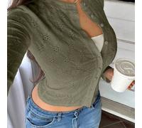 Damen kurze strukturierte Strick-Jacquard-Strickjacke, lässiger Business-Stil, geeignet für Herbst, Frühling und Sommer