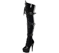 Damen Lackleder PU Oberschenkel Hohe Stiefel Seitlicher Reißverschluss 15CM Stiletto High Heel Overknee Stiefel Sexy Stripper Club Party Schuhe,Schwarz,39 EU