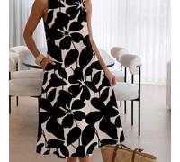 Damen Lässig Beige Blumenmuster Midi-Kleid, geeignet für Frühling/Sommer Urlaub, Sommerkleider für Damen, Hemd Chic Urlaub, Landkleid