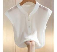 Damen Lässig Chiffon Knopfkragen Weiße Bluse für Frühling und Sommer, einfarbige kurzärmelige Bluse für Damen, geeignet für Bürokleidung, Lässig-Wear