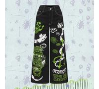 Damen Lässig Dark Street Chic Cartoon & Buchstaben Muster Weites Boyfriend Jeans