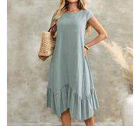 Damen lässig einfarbiges Midi-Kleid, Damen Sommerkleider, lässig Kleider für Damen Sommer, Damen Sommer Outfits Resort Wear, Damen Urlaubskleid 100% B