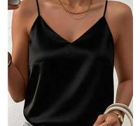 Damen Lässig Große Größen Satin V-Ausschnitt Camisole Top, Gewebter Stoff! Geeignet für Frühling, Sommer, Herbst Tragen oder Schichten Schwarz
