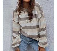 Damen lässig locker geschnittener Pullover mit Raglanärmeln und Streifenmuster, Herbst-/Winterkleidung für Frauen, Strickpullover für den Herbst, Stri