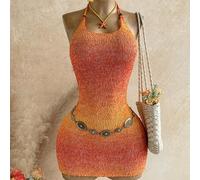 Damen Lässig Mode Y2K Outdoor Urlaub Strand Boho Stil Farbverlauf Batik Ultra-Fein Häkel Strick Mini Kleid, geeignet für Festivals, Strand, Sommerurla