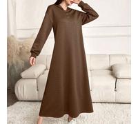 Damen Lässig Pendler Minimalistisches einfarbiges strukturiertes Stoff Halbknopf Kapuzen Sweatshirt Kleid