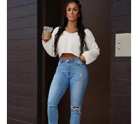 Damen Lässig Pullover mit V-Ausschnitt, Drop Shoulder und Langarm, mit strukturiertem Stoff, Herbst/Winter