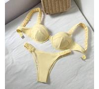Damen lässig, Resort, Strand Stil einfarbiger dicker Träger Tanga Bikini 2 Stücke Badeanzug, Boho Sommer Push-Up Bademode Push-Up BH Badeanzug hellgel