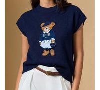 Damen Lässig Rundhals Flügelärmel Cartoon Bär Muster Strick Top