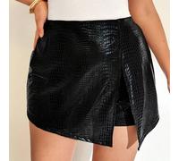 Damen Lässig Schwarz PU Schlitzrock in Große Größen, Schwarze Culotte, Sommeroutfit für Frauen Karneval