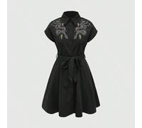 Damen Lässig Shirtkleid mit Schlangen-, Schmetterlings-, Stern- und Mond-Muster, Kurzarm, für die Schule