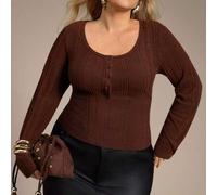 Damen Lässig Strick Allround Basic Rundhals Halb Knopf Gerippter Strick Langarm Passform T-Shirt, Schulanfang T-Shirt, Lehrer T-Shirt, Lehrer Kleidung