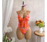 Damen Lässig Urlaub Strandparty Elegant Blumen Camisole & Tanga Bikini 2-teiliges Badeanzug Set Orange Bikini Set Hawaiianischer Badeanzug Badeanzüge