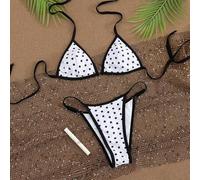 Damen Lässig Urlaubs Polka Punkt Bikini Set, Neckholder mit Rückenbindung und seitlicher Bindung am Unterteil, atmungsaktiver dehnbarer Stoff, geeigne