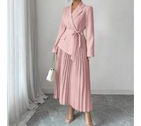 Damen Lässig vielseitige Pendler Patchwork Blazer Kragen Langarm Taille Raffung Plissee Midi Kleid, Herbst/Winter