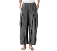 Damen Lässige Alltagshose aus Baumwolle und Leinen, gestreift, weites Bein, Temperament, Lange, gerade Hose Hose Schwarz Damen 46