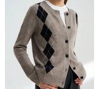 Damen Lässige Collegiate Rautenmuster Karomuster Knopf-Cardigan, Herbst/Winter