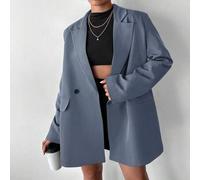 Damen Lässige Oversized Gepolsterte Schulter Midi Doppelreihiger Blazer