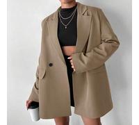 Damen Lässige Oversized Gepolsterte Schulter Midi Doppelreihiger Blazer